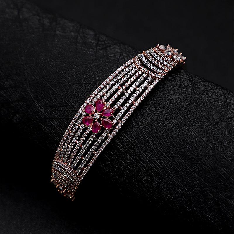 American Diamond Ruby Studded Bracelet Unigem