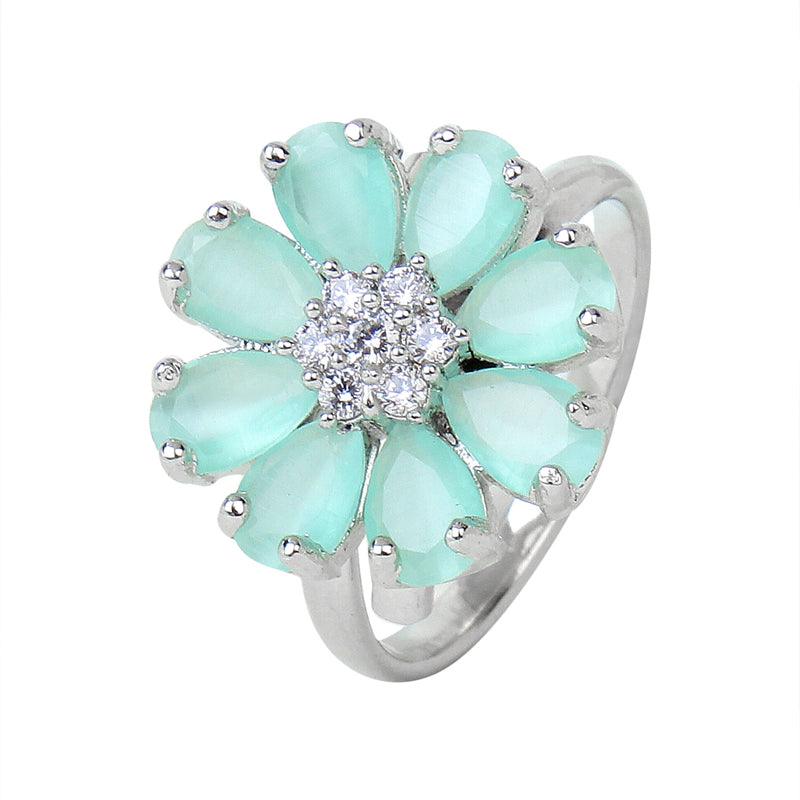 Aqua Blue Adjustable Flower Ring Unigem