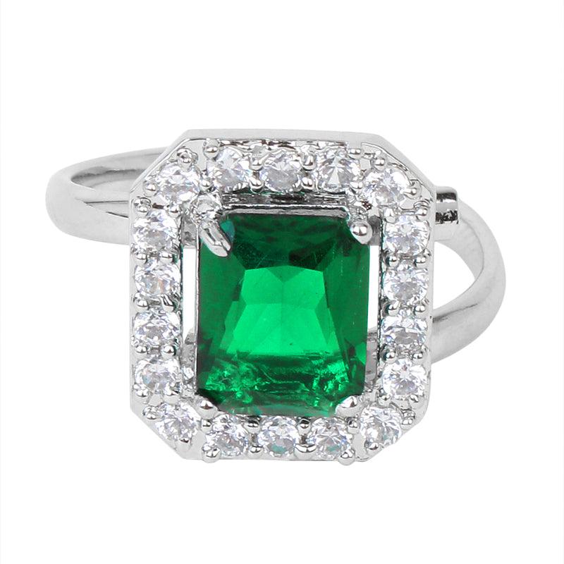 Green Square Studded Adjustable Ring Unigem