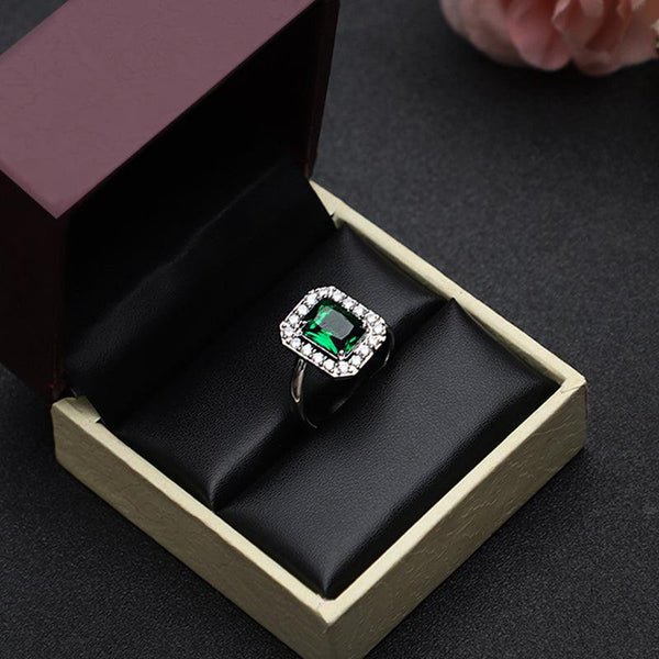 Green Square Studded Adjustable Ring Unigem