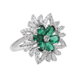 Load image into Gallery viewer, Silver Emerald Green Flower Adjustable Ring Unigem