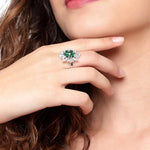 Load image into Gallery viewer, Silver Emerald Green Flower Adjustable Ring Unigem