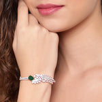 Load image into Gallery viewer, Silver Finish Green Diamond Studded Bracelet Unigem