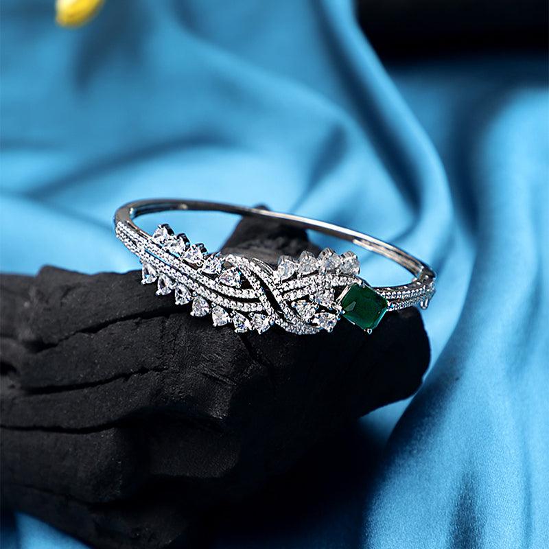 Silver Finish Green Diamond Studded Bracelet Unigem