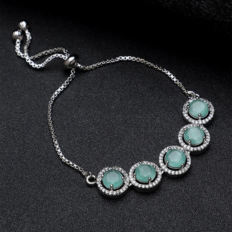 Silver-Plated Blue Stone-Studded Adjustable Bracelet Unigem